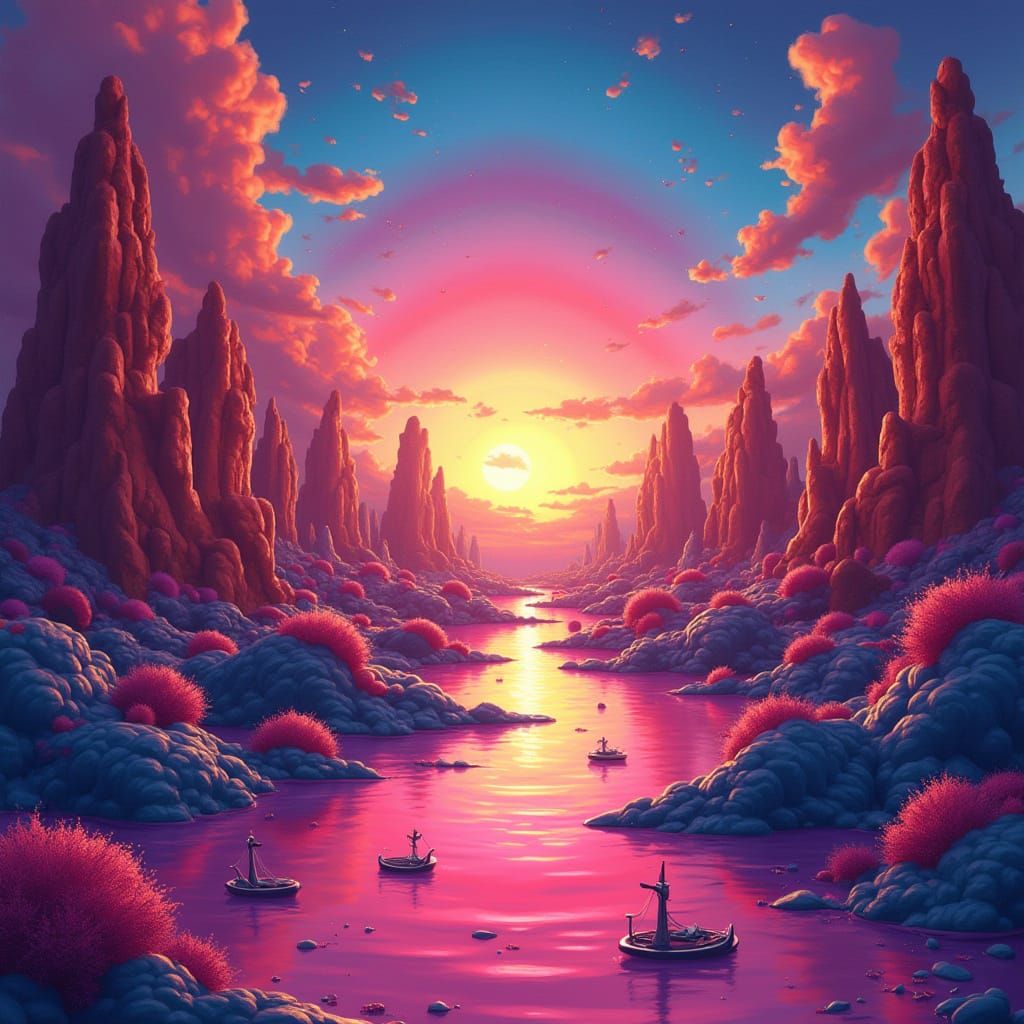 Dreamlike Candy Sunset in Dali's Surreal Style