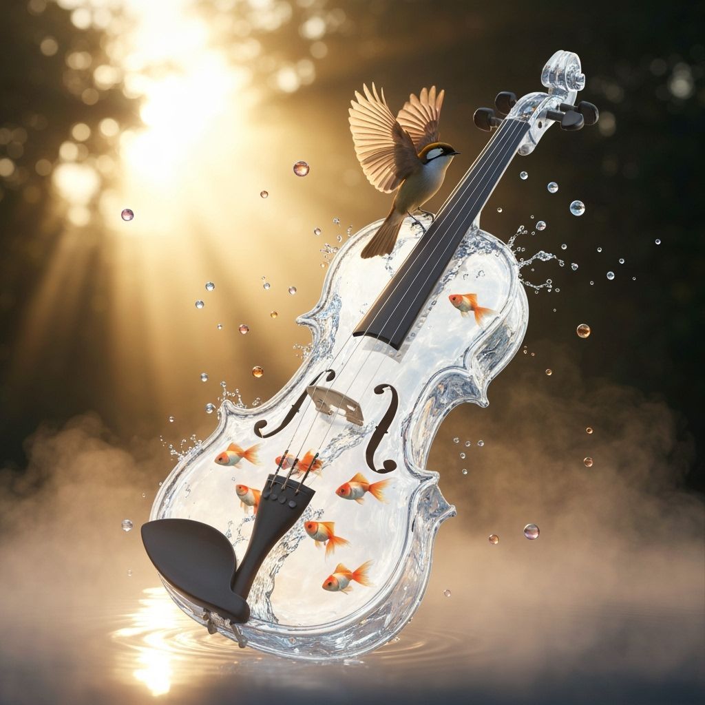 Crystal Water Violin with Goldfish in Dawn Light