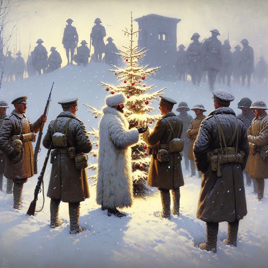 World War One Soldiers in Winter Wonderland Scene