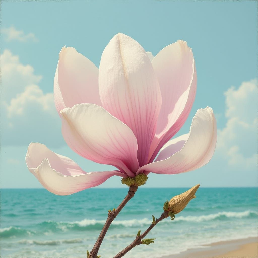 Surreal Pastel Painting of Delicate Magnolia Blooms by the S...