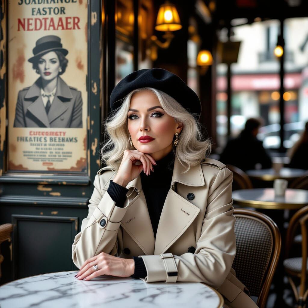 Elegant Figure in Parisian Cafe: Vintage Photography