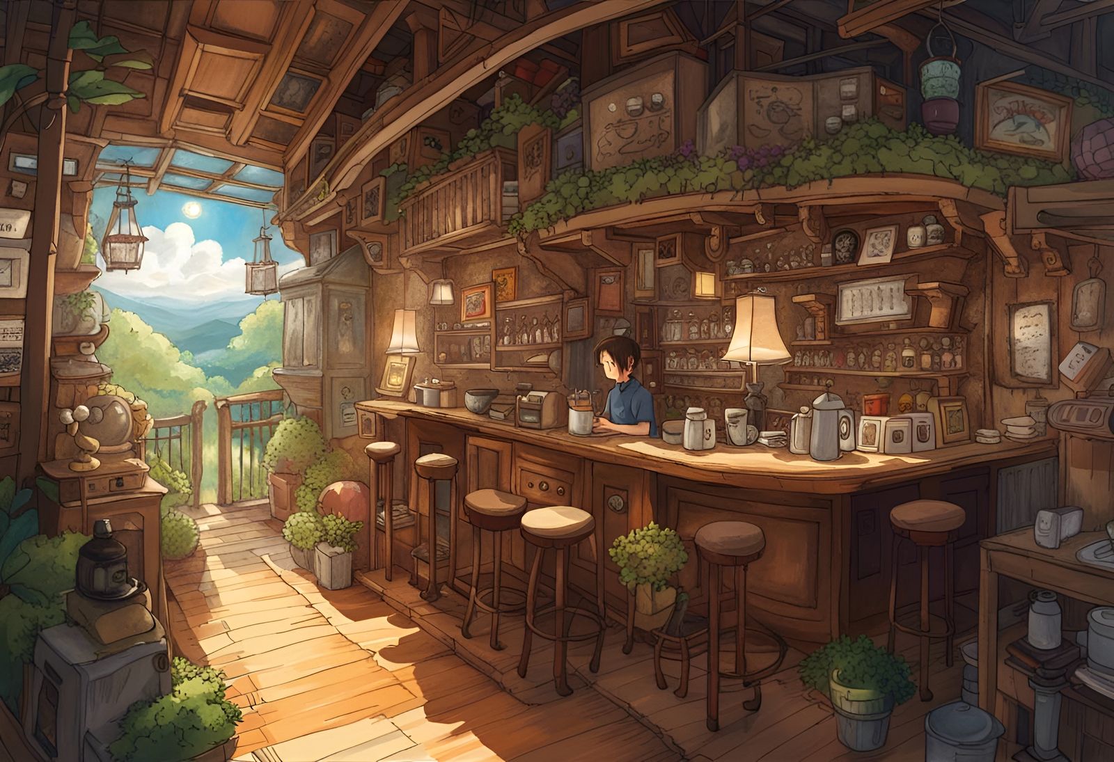 Cafe at the Edge of Space in Anime Style