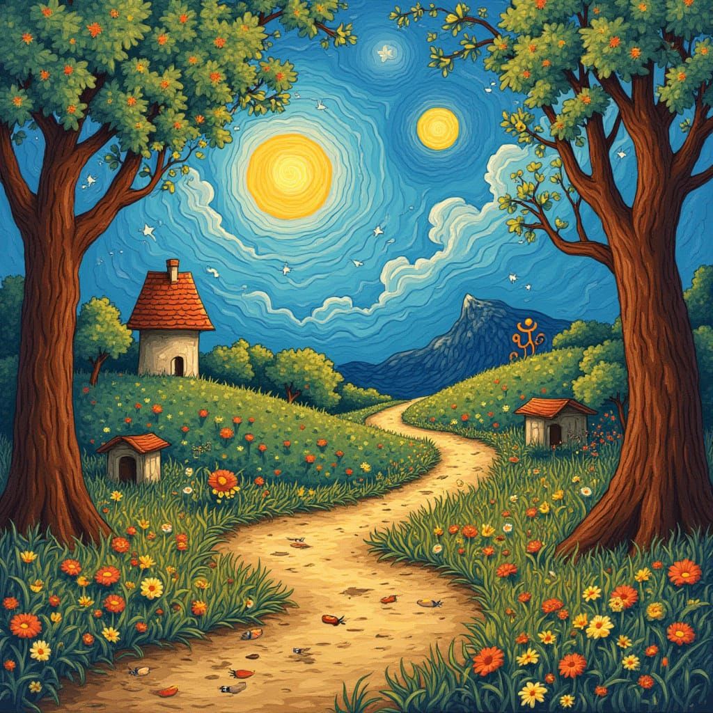 Vibrant Whimsical Playground in Impressionist Style