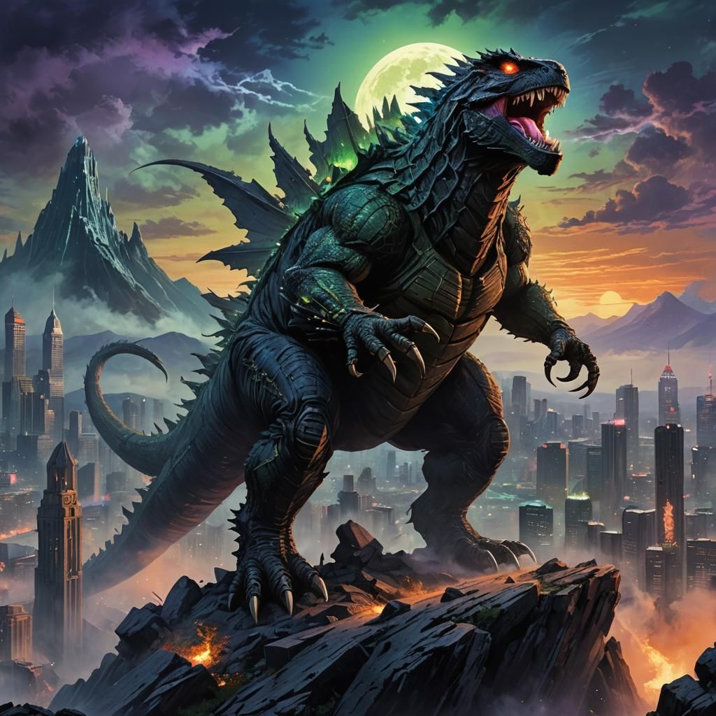 Godzilla Tarantula Rex Hybrid Howling at Moon