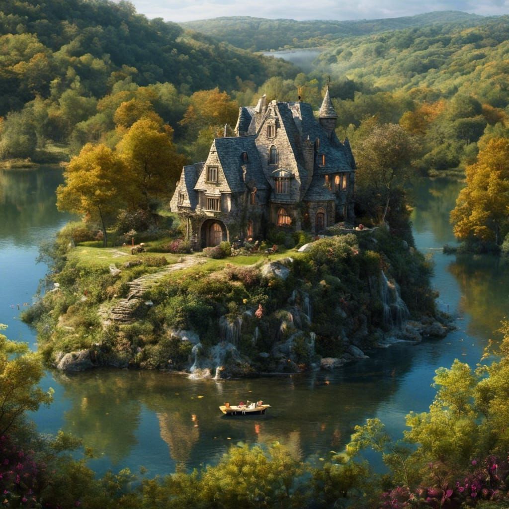 Enchanting Lakeside House in Light Fantasy Style
