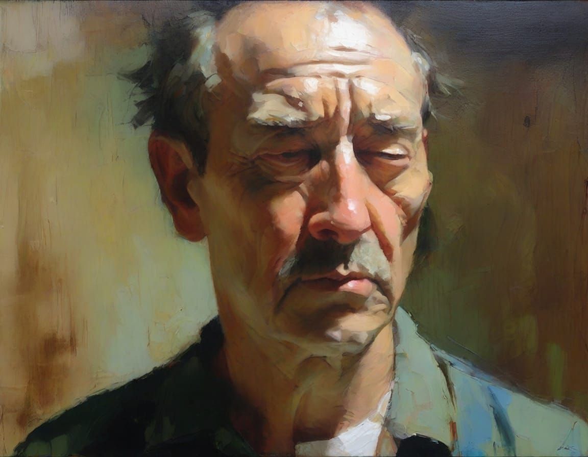 Sorrowful Figure in Muted Tones: Impressionist Oil Painting