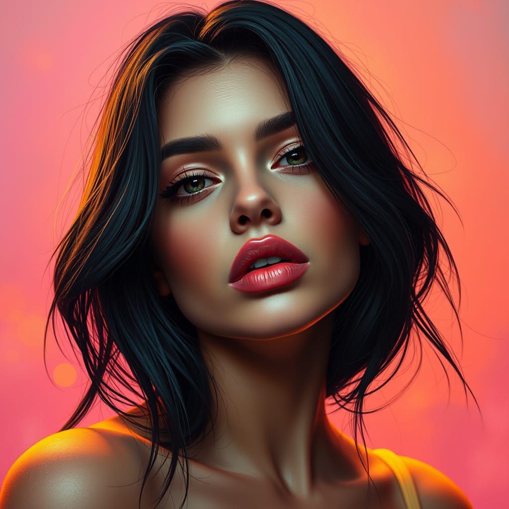 Glamorous Hyperrealistic Portrait of a Confident Young Woman