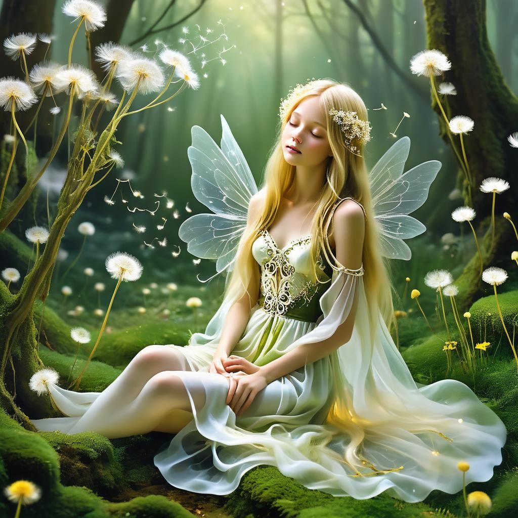 Ethereal Fairy with Bioluminescent Wings in Dreamlike Settin...