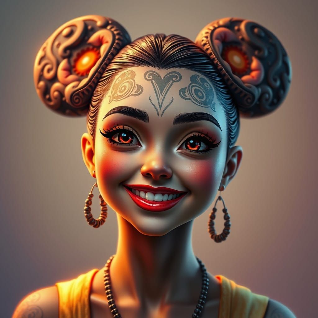 Ethereal Girl Portrait in Art Nouveau and Neon Style