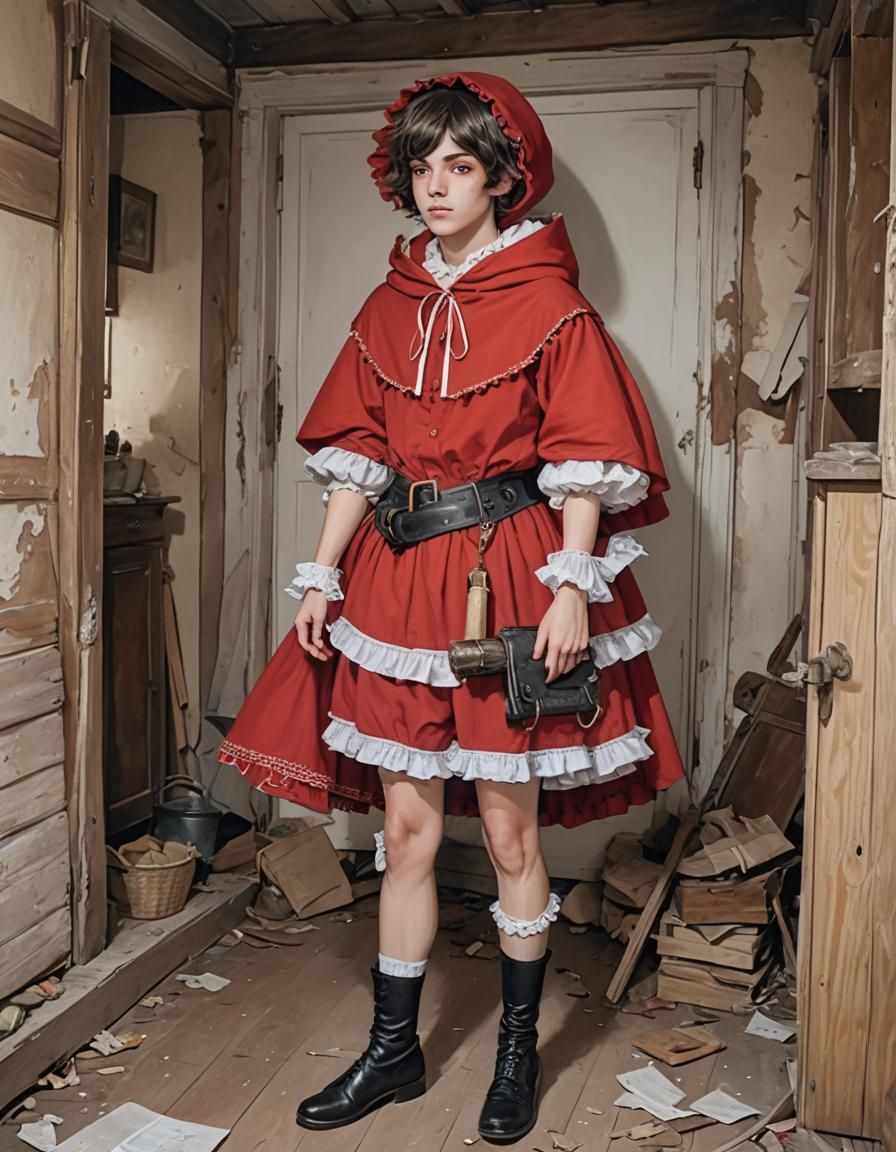 Boy Crossdressing as Little Red Riding Hood