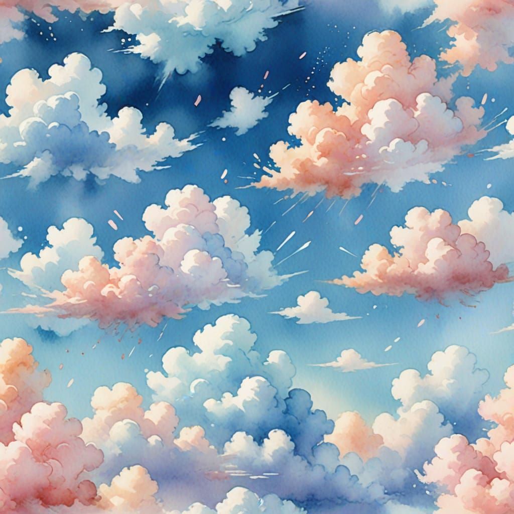 Dreamy Watercolor Whimsy: Fluffy Marshmallow Clouds