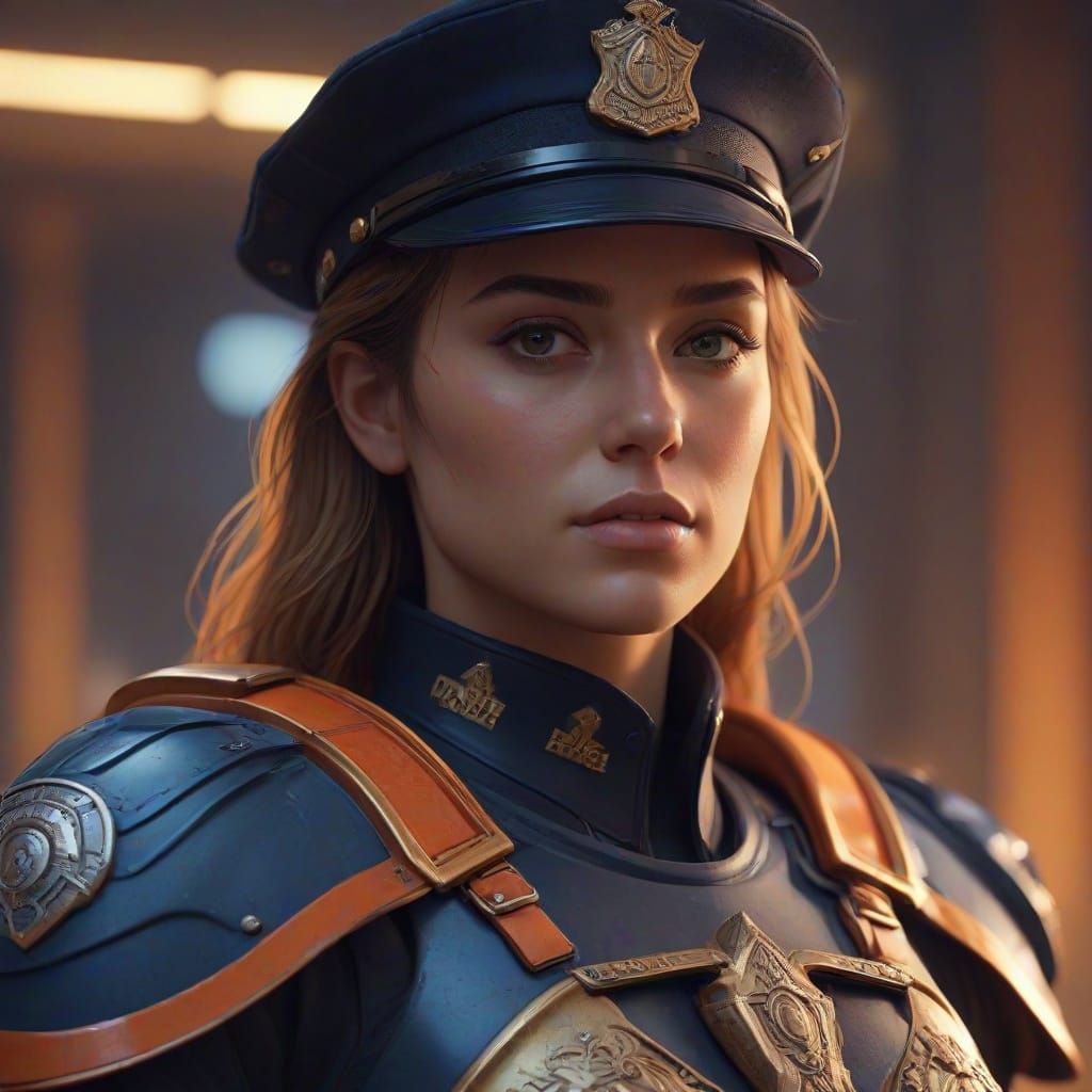 Fantasy Police Woman in Golden Armor