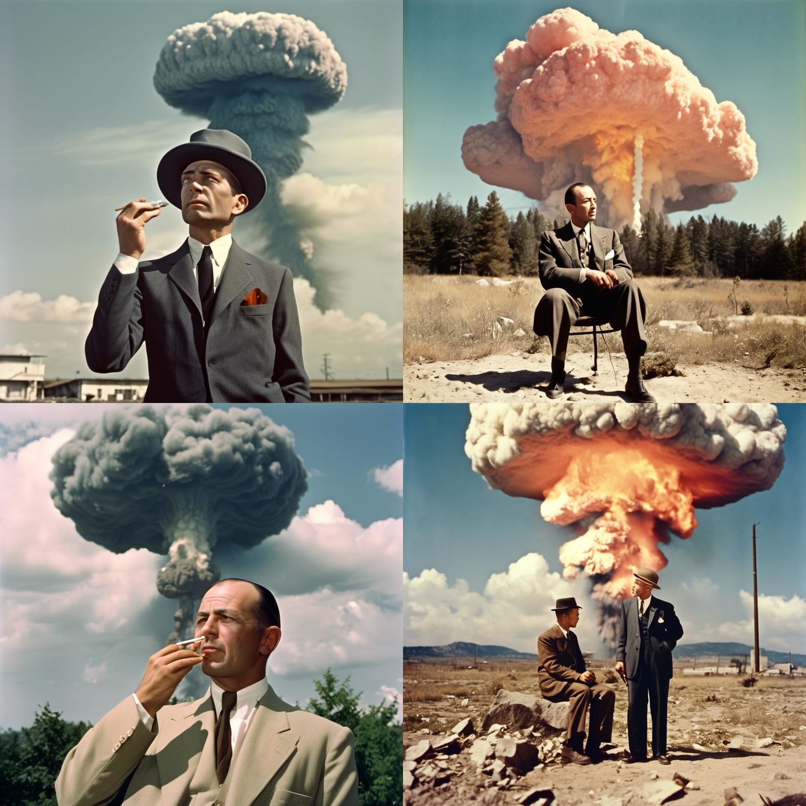 Oppenheimer Smoking with Nuclear Cloud, Professional Photogr...