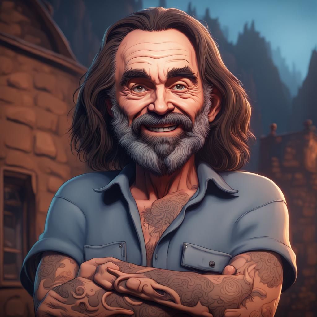 Cartoon Charles Manson Smiling, Detailed Matte Painting