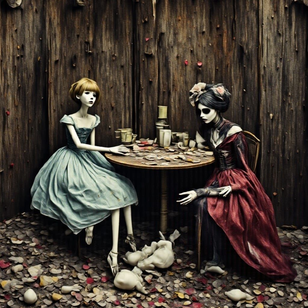 Alice in Wonderland Bar Scene in Mixed Media