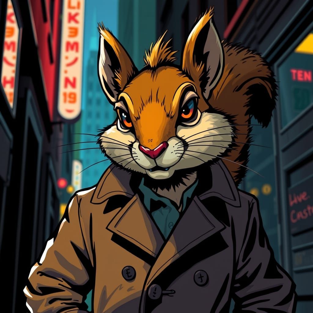 Sinister Squirrel Supervillain in Dark Alley
