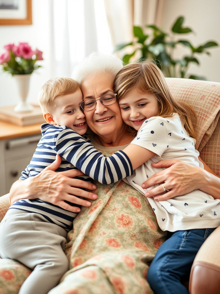 Grandmother's Loving Embrace with Grandkids