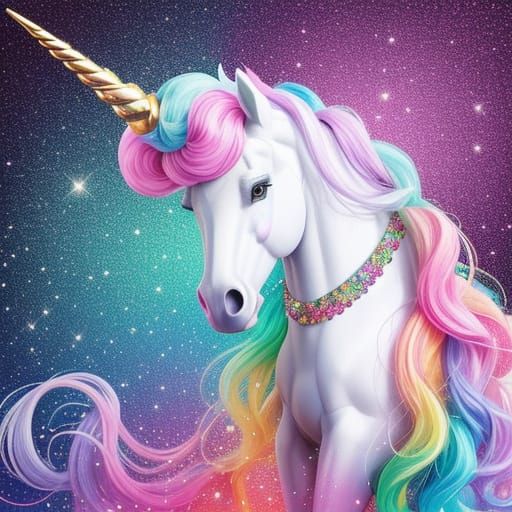 Glitter Unicorn Vomits Rainbow in Kitsch Pop Surrealism
