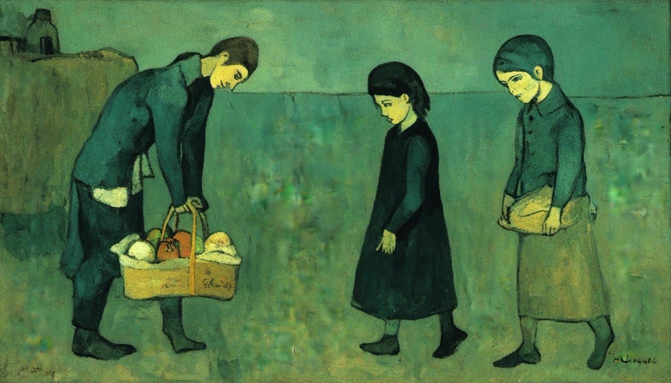 Groceries in Paper Bag, Blue Period Style