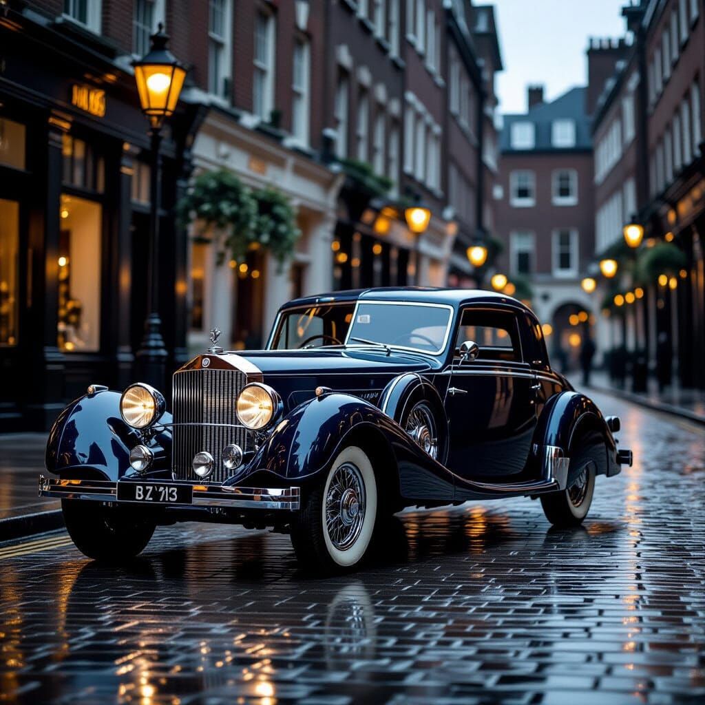 1930s Daimler DB17 on London Street in Rain