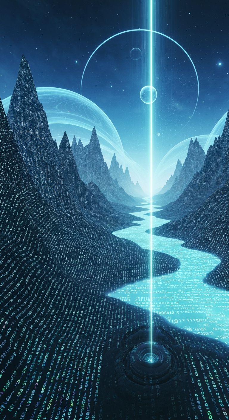 Surreal Code Landscape: Mountains of Binary, Rivers of Text