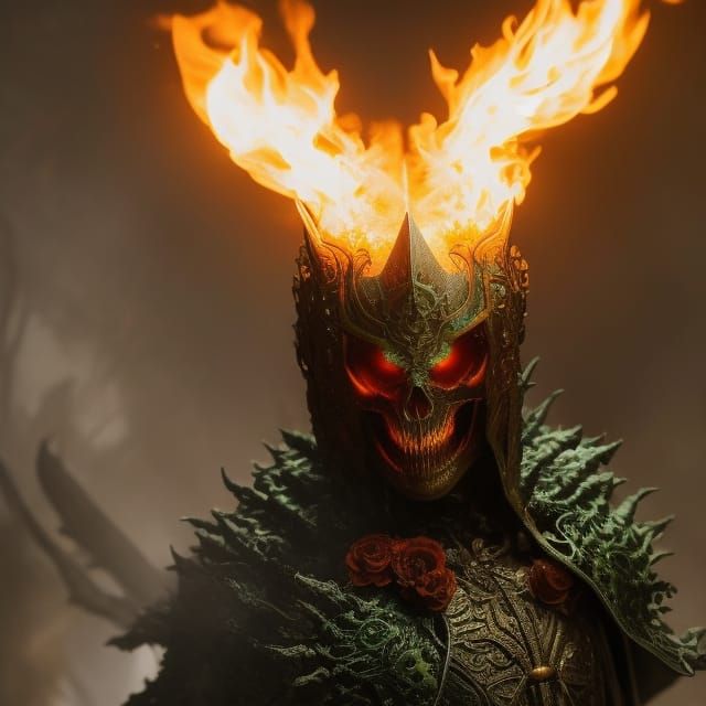 Green Flaming Skull Ghost Rider in Digital Art