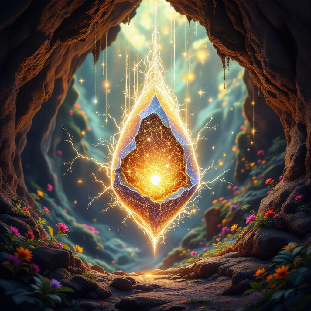 Fractal Geode Lightning in Art Nouveau Style