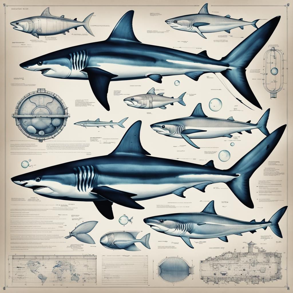 Blue Shark Blueprint in Underwater Environment