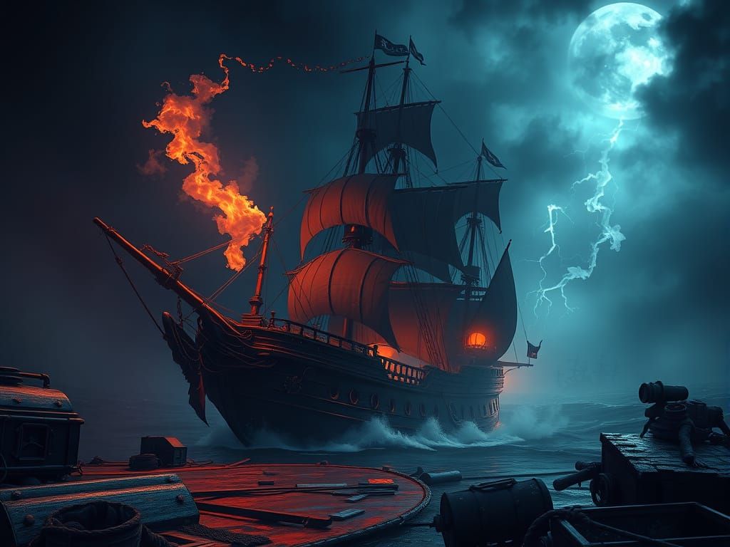 Eerie Ghost Pirate Ship in Dark Storm