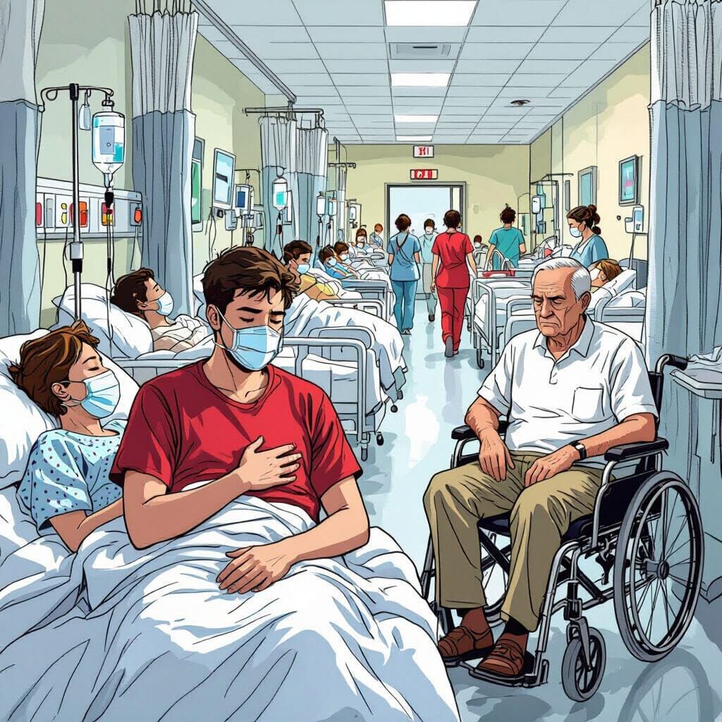 Emotional Hospital Ward Scene in Semi-Realistic Comic Style
