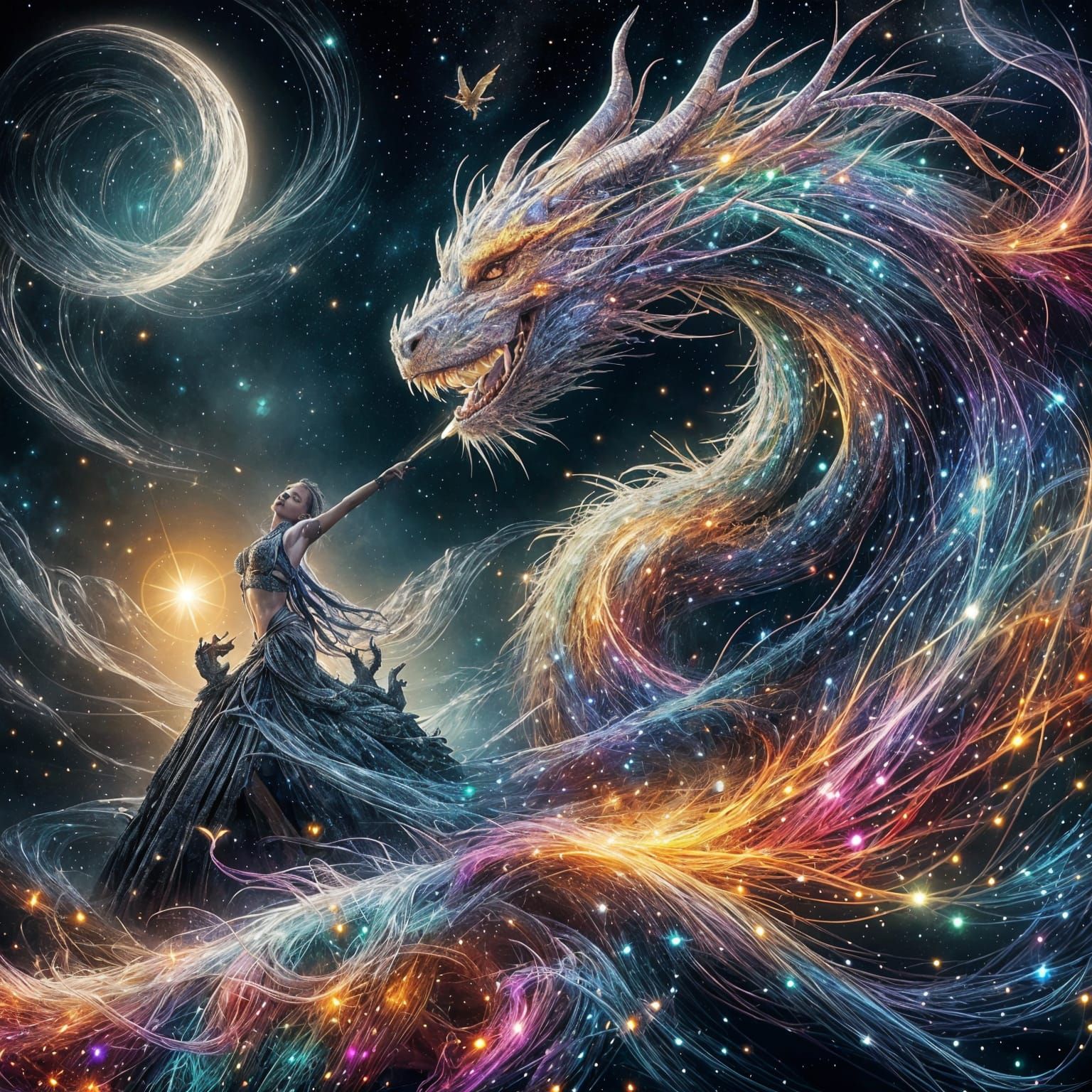 A Hyperreal Dragon in Vibrant Colors Dances Through the Air