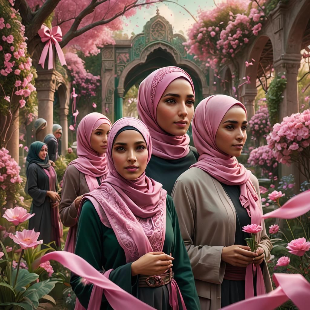 Pink Hijabs in Fantasy Garden Concept Art
