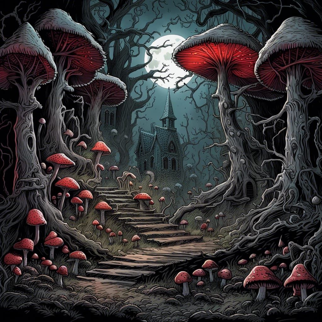 Haunted Forest in High Gothic Comic Style