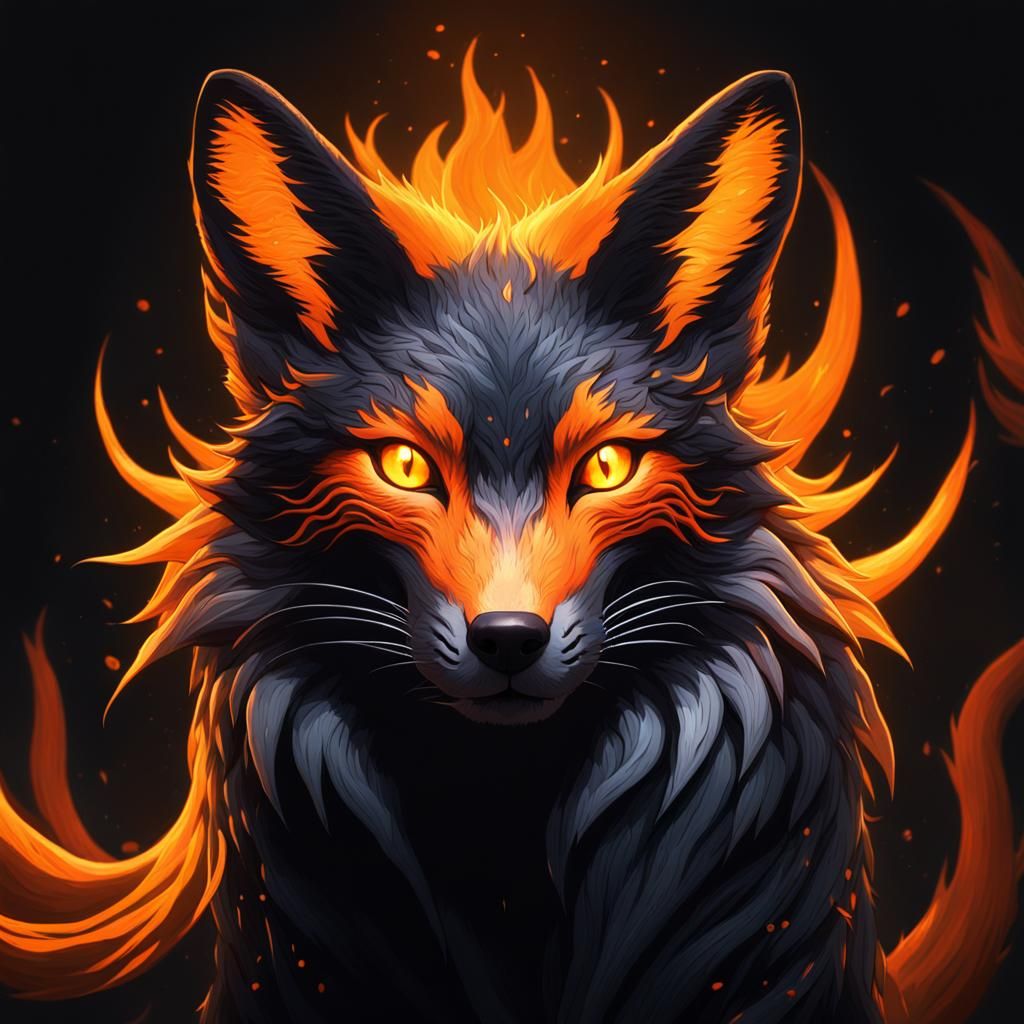 Frightening Kitsune Portrait in Dark Fantasy Style