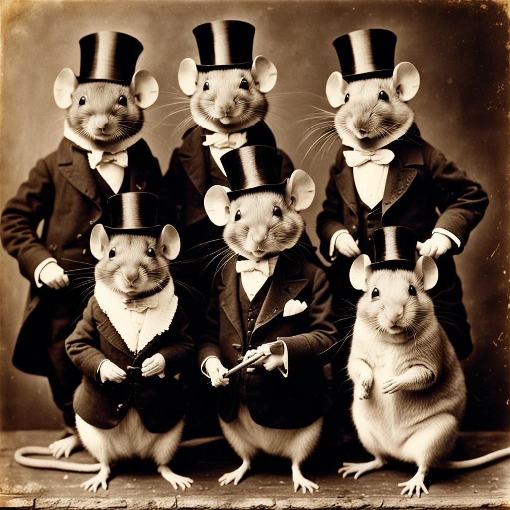 Mice as Victorian Gentlemen in Old Photo