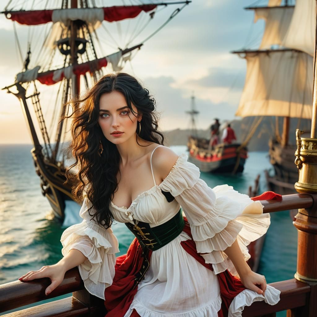 Romantic Realism Woman on Pirate Ship