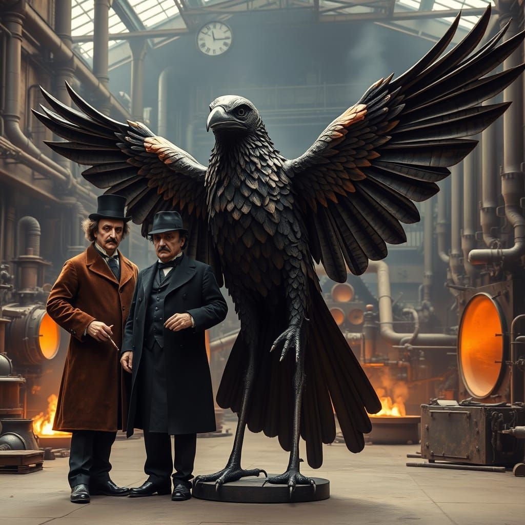 Majestic Raven Sculpture in Victorian Metal Foundry Style