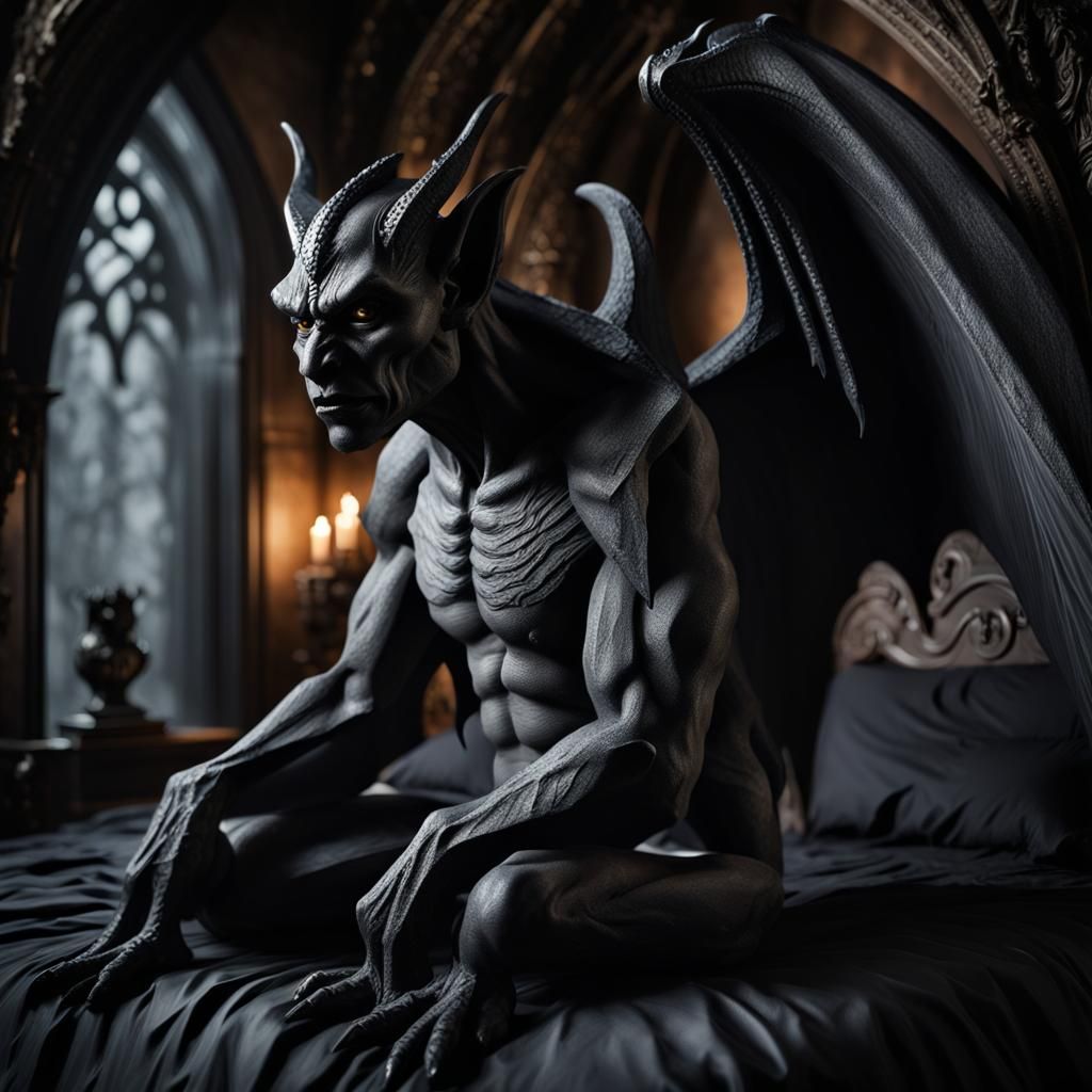Gargoyle Awakens in Gothic Master Bedroom