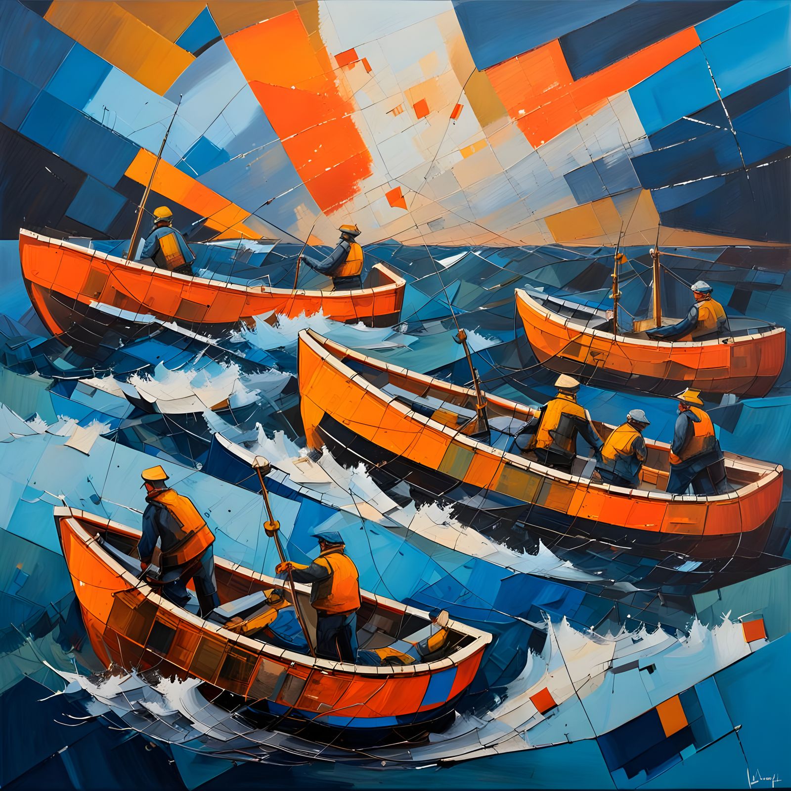 Dutch Vessels in Turbulent Seas as Brutalist Geometric Paint...