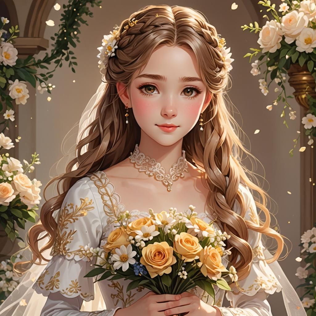 Anime Bride Portrait in Watercolor Style