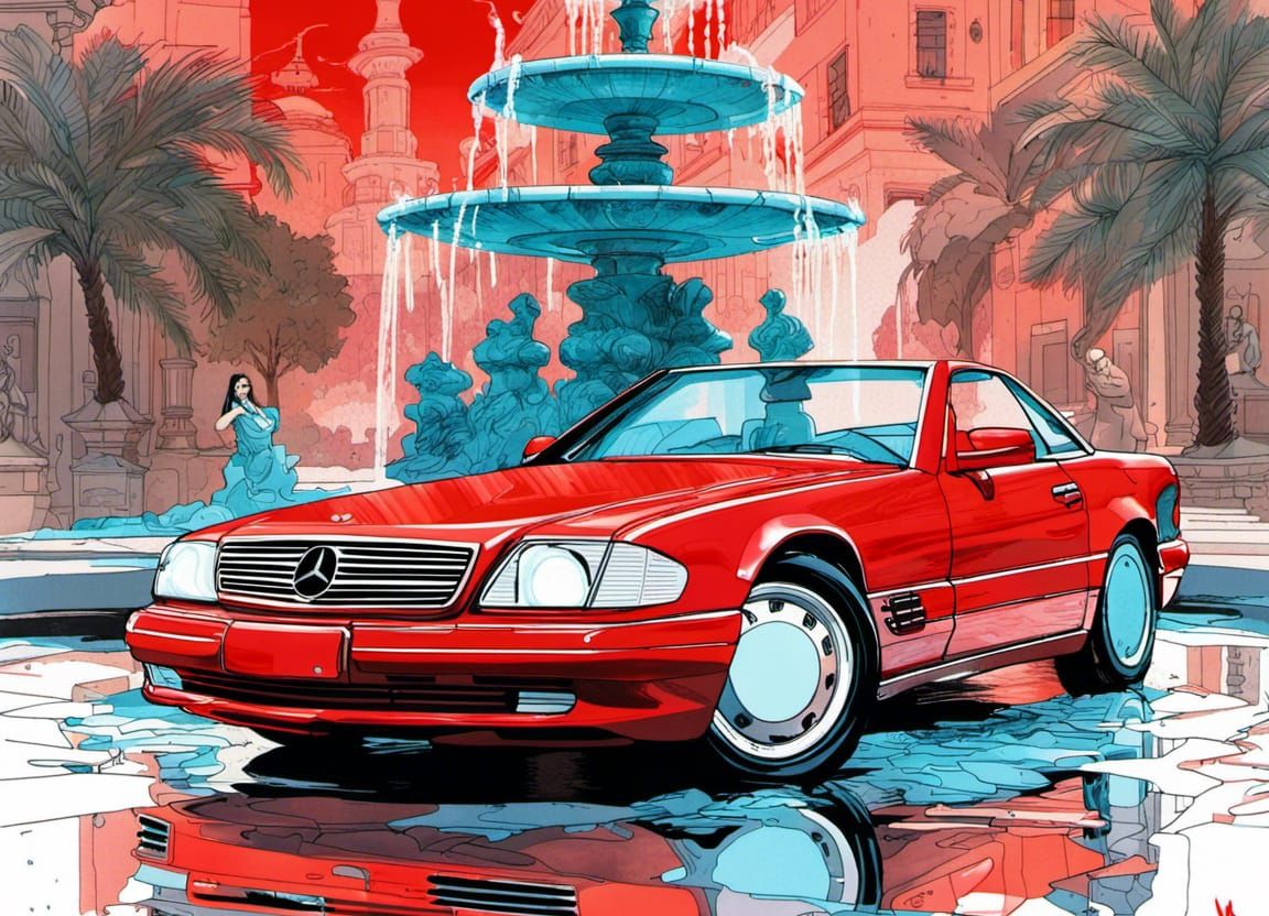 1994 red Mercedes Benz 500sl coupe