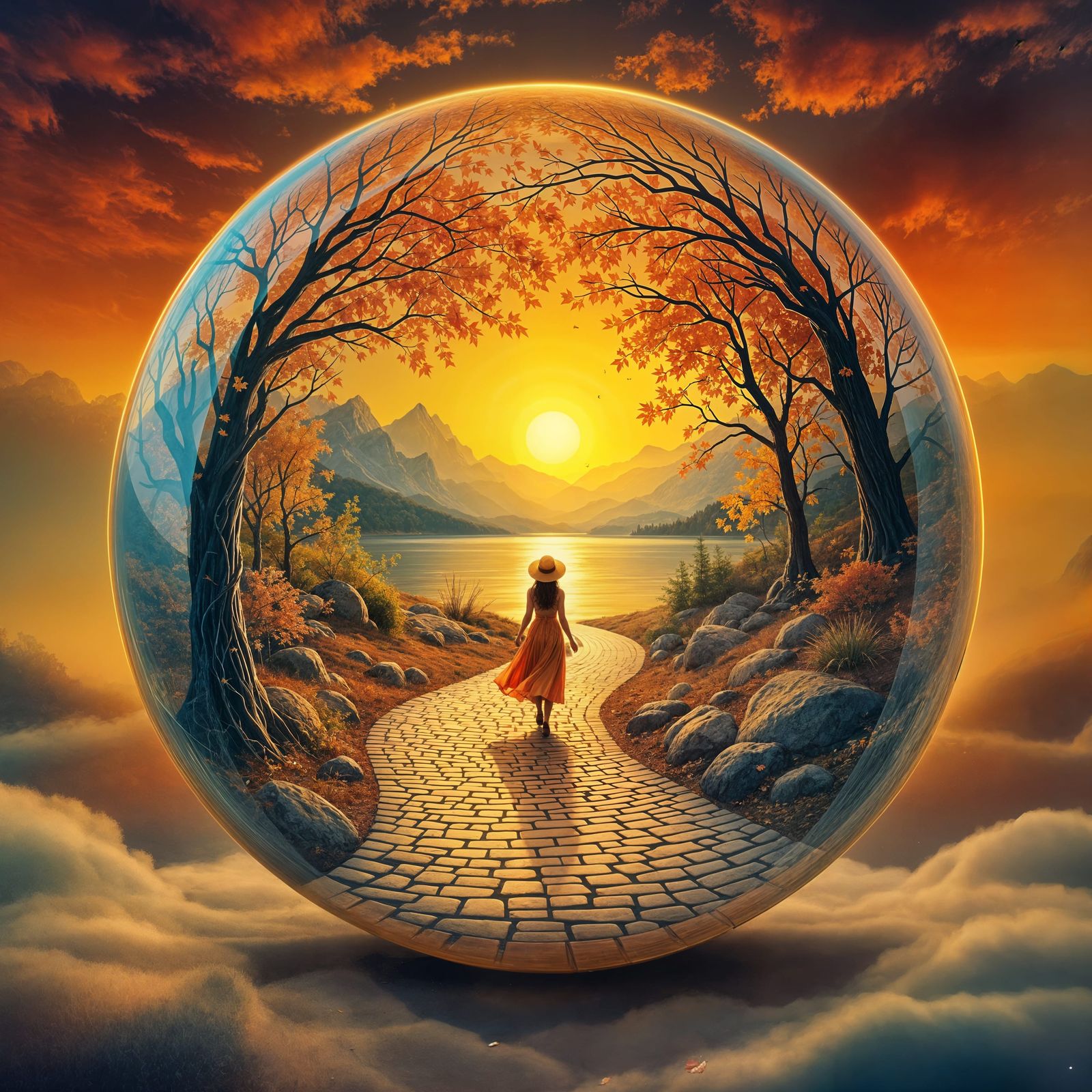 Surreal Autumn Landscape Enclosed in a Transparent Orb