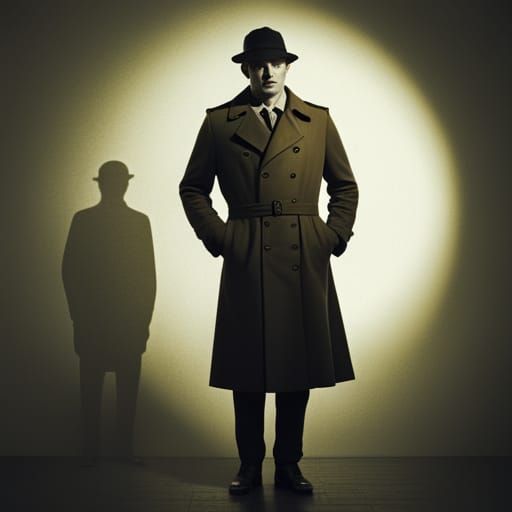 Shadowy Man in Trench Coat: Retro Photograph