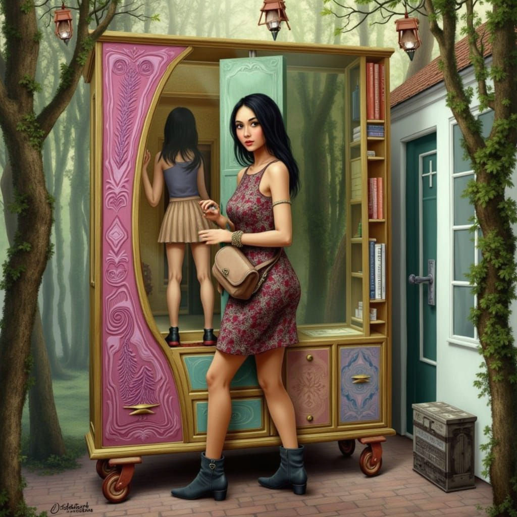Ethereal Forest Goddess in Whimsical Cabinet