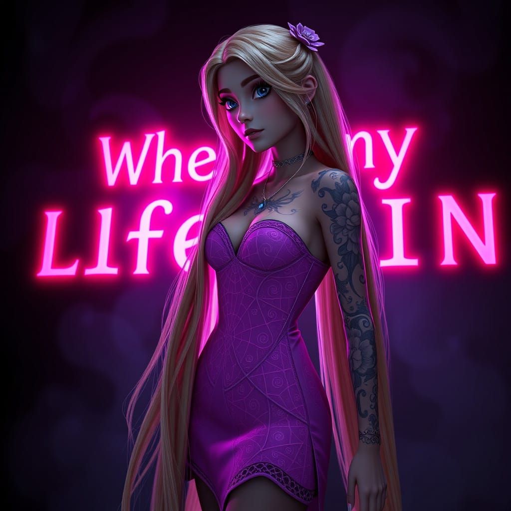 Goth Rapunzel in Mystical, High-Fantasy Pose