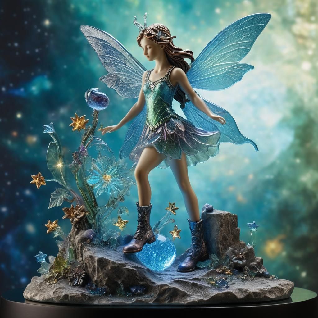 High-Relief Glass Fairy Sculpture with Cosmic Background