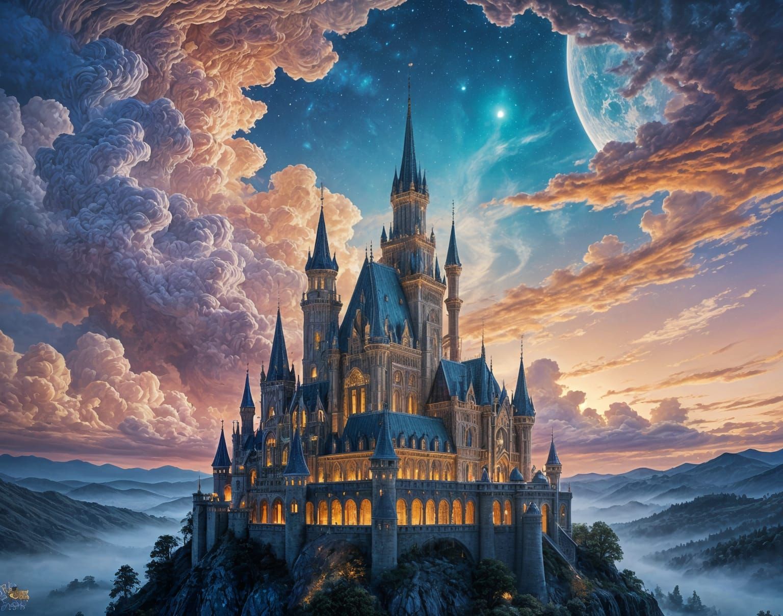 Gothic Fantasy Palace in Whimsical High Fantasy Landscape
