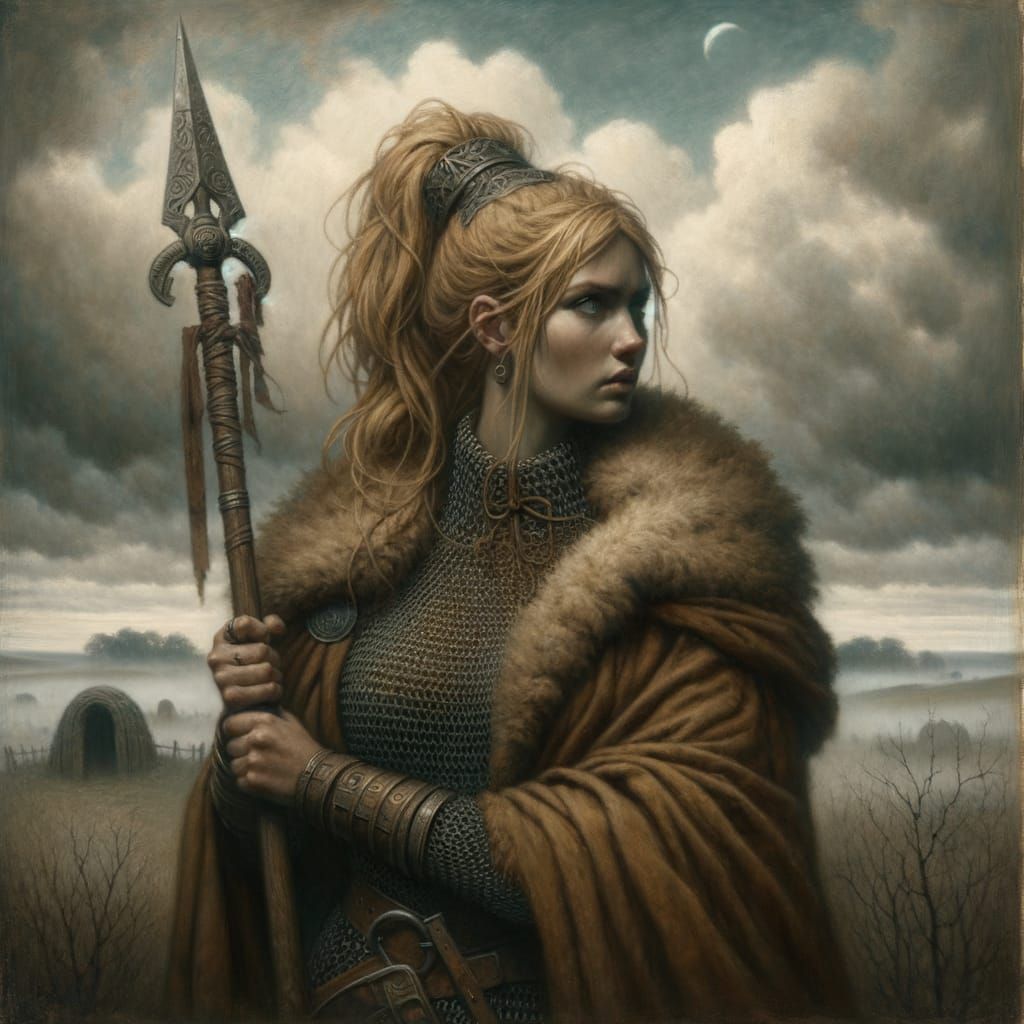 Norse Goddess Guarding Misty Barrow in Pre-1912 Painting Sty...