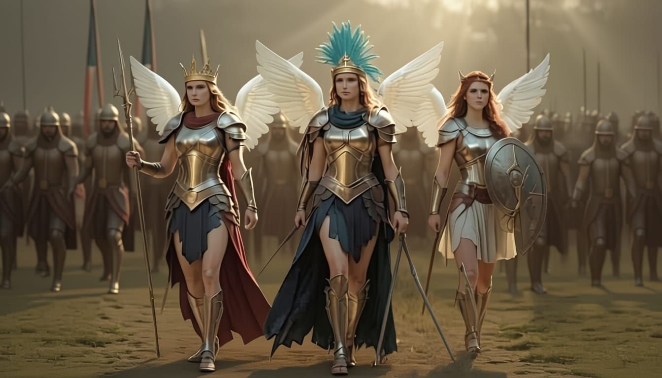 Greek Goddesses in Ancient Armor Ready for Battle