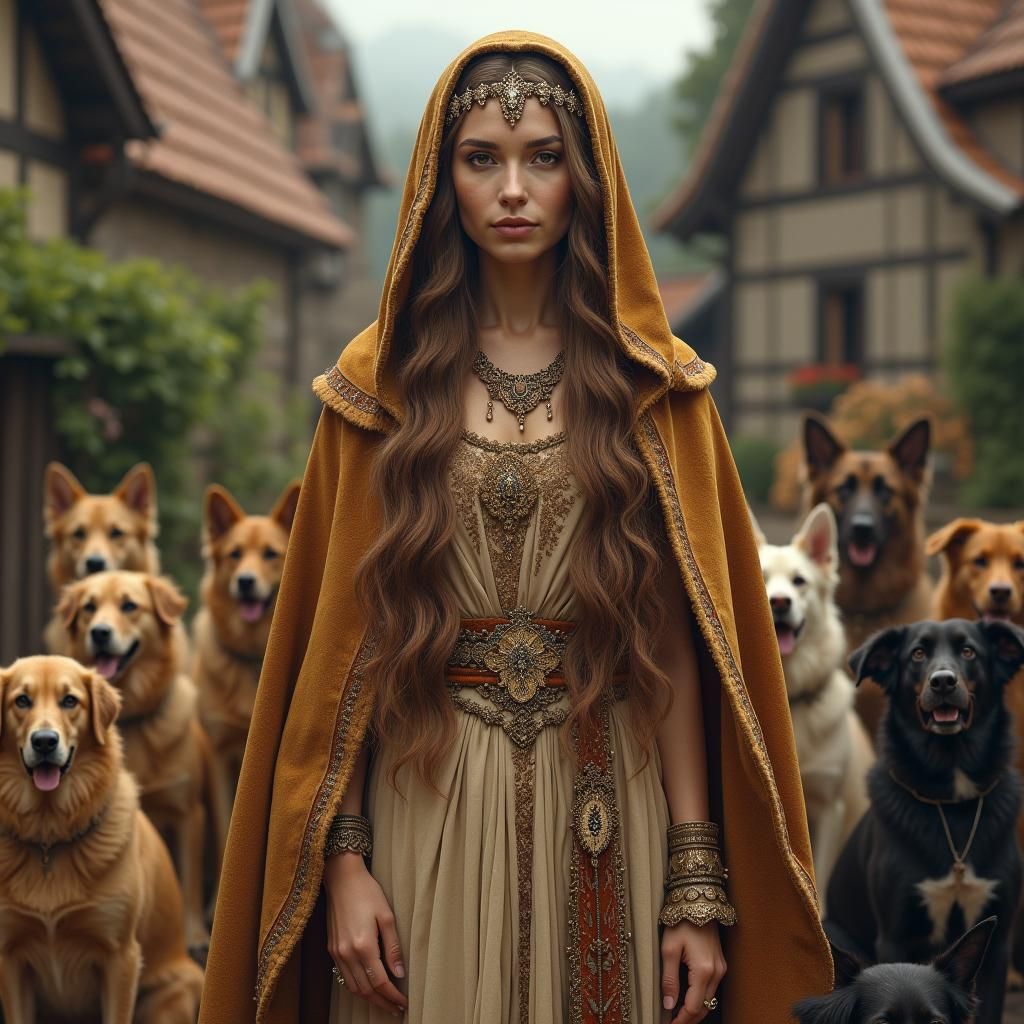 Lithuanian Goddess Valginė with Animals: Hyper-Detailed Port...